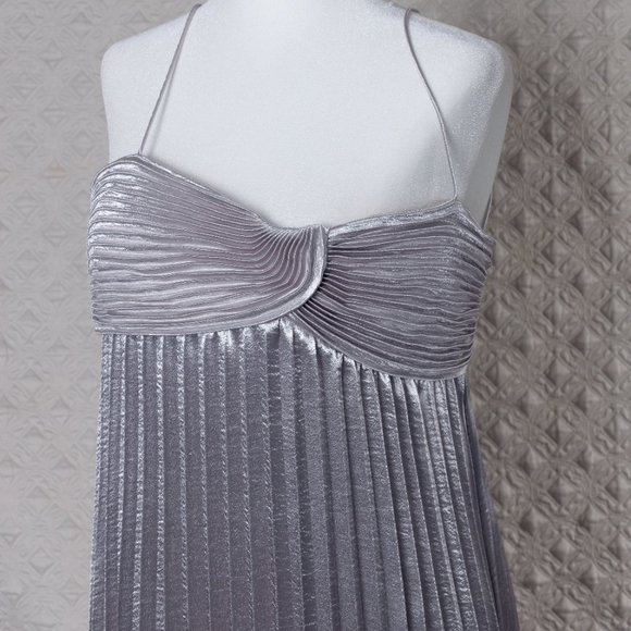 NWT Rebecca Taylor | Silver Lamé Pleated Strapless Dress - sz 10 - Picture 7 of 10